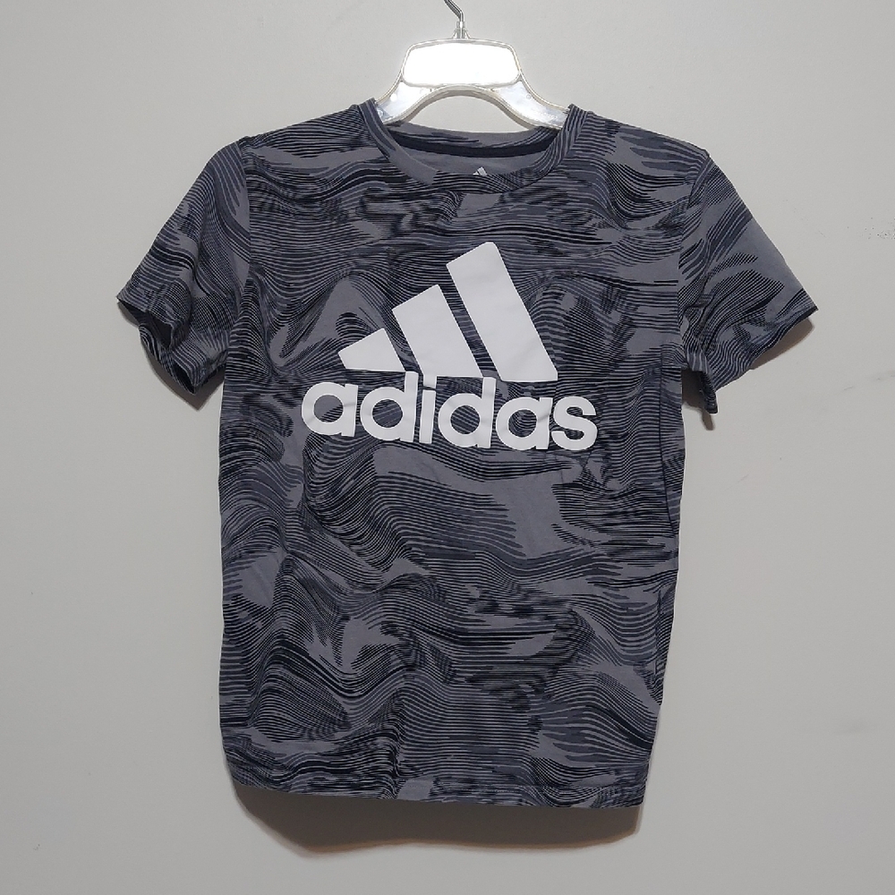 Adidas Youth Boys T-Shirt Size 14 Camo Swirl Print Athletic Performance Tee EUC